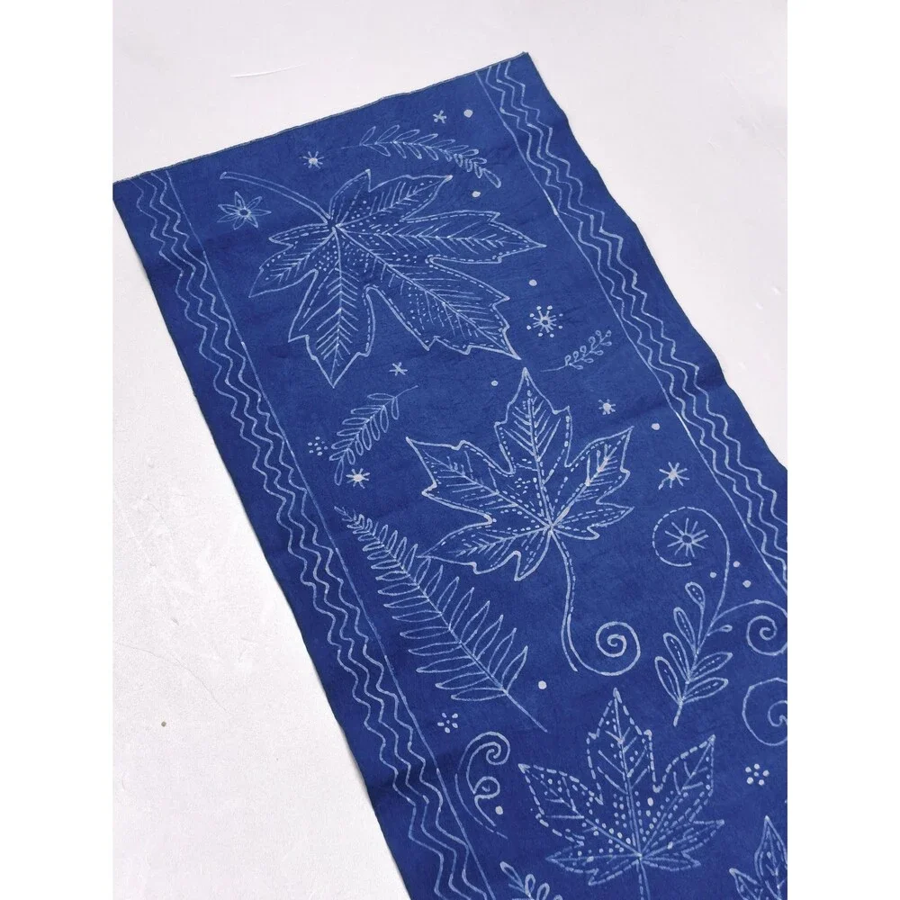 Handmade Indigo Batik Maple Leaf Table Runner, Natural Indigo Cotton Tea Mat